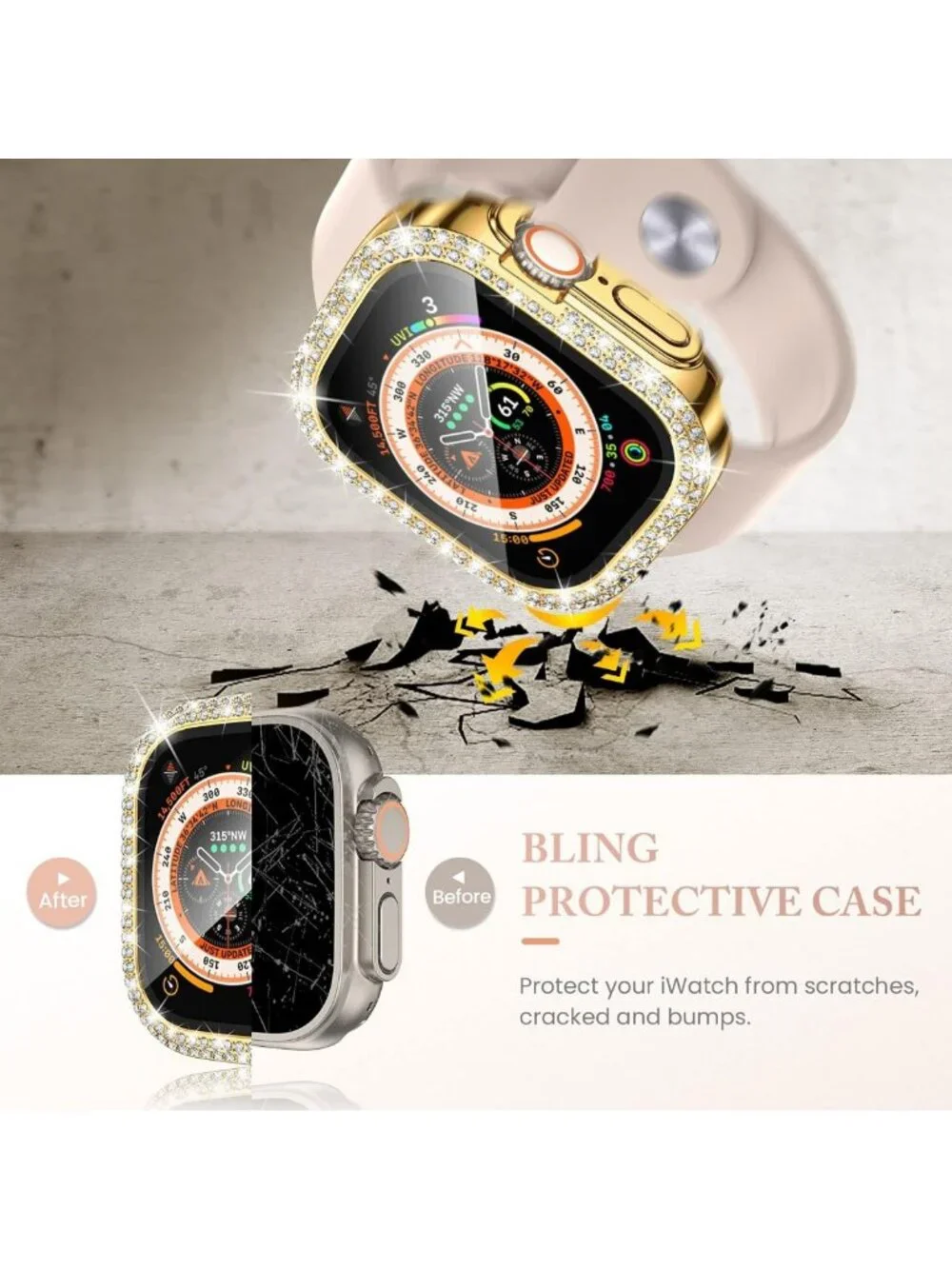 4-Pack Bling Cases with Glass for Apple Watch Ultra 49mm - Stylish & Durable